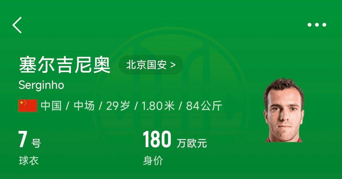180萬(wàn)歐！塞爾吉尼奧成為中國(guó)身價(jià)最高的球員，武磊120萬(wàn)歐第2
